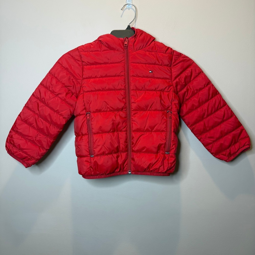 NWOT Tommy Hilfiger Red Puffer Jacket Hooded Water Resistant Kids Size XS 4-5